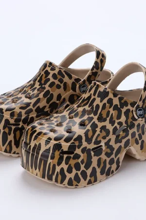 Leopard Thick Bottom Clogs for Women Closed Toe Chunky Platform Sandals Woman Summer 2023 Super High Wedge Heel Slippers Female