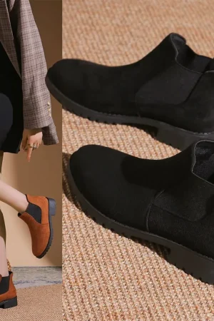 Women Boots Chunky Heel Platform British Style Thick Sole Increase Height Casual Chelsea Boots For Autumn And Winter Casual Wear