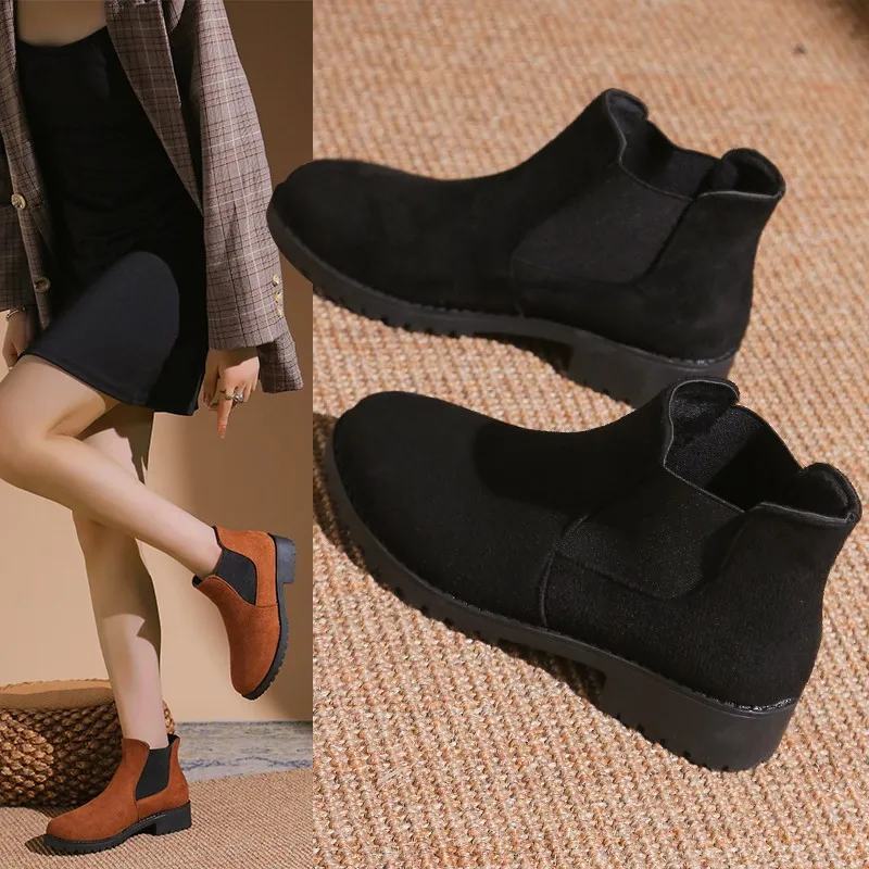 Women Boots Chunky Heel Platform British Style Thick Sole Increase Height Casual Chelsea Boots For Autumn And Winter Casual Wear