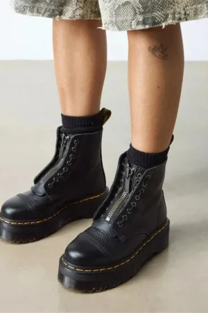 Winter Women Ankle Boots Genuine Leather Platform Boots Motorcycle Shoes Front Zipper Optical Soles Fashion Sexy Punk Men Boots