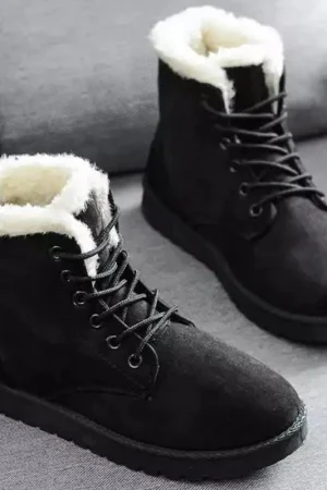 Smile Pop Winter New Flat Snow Boots Comfortable Warm Velvet Plush Cotton Shoes Round Toe Snow Boots Lace-up Short Boots Women