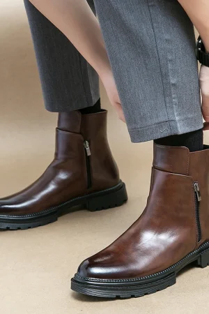 Men's autumn high-top leather shoes men's height-increasing British Chelsea boots short boots business casual men's boots